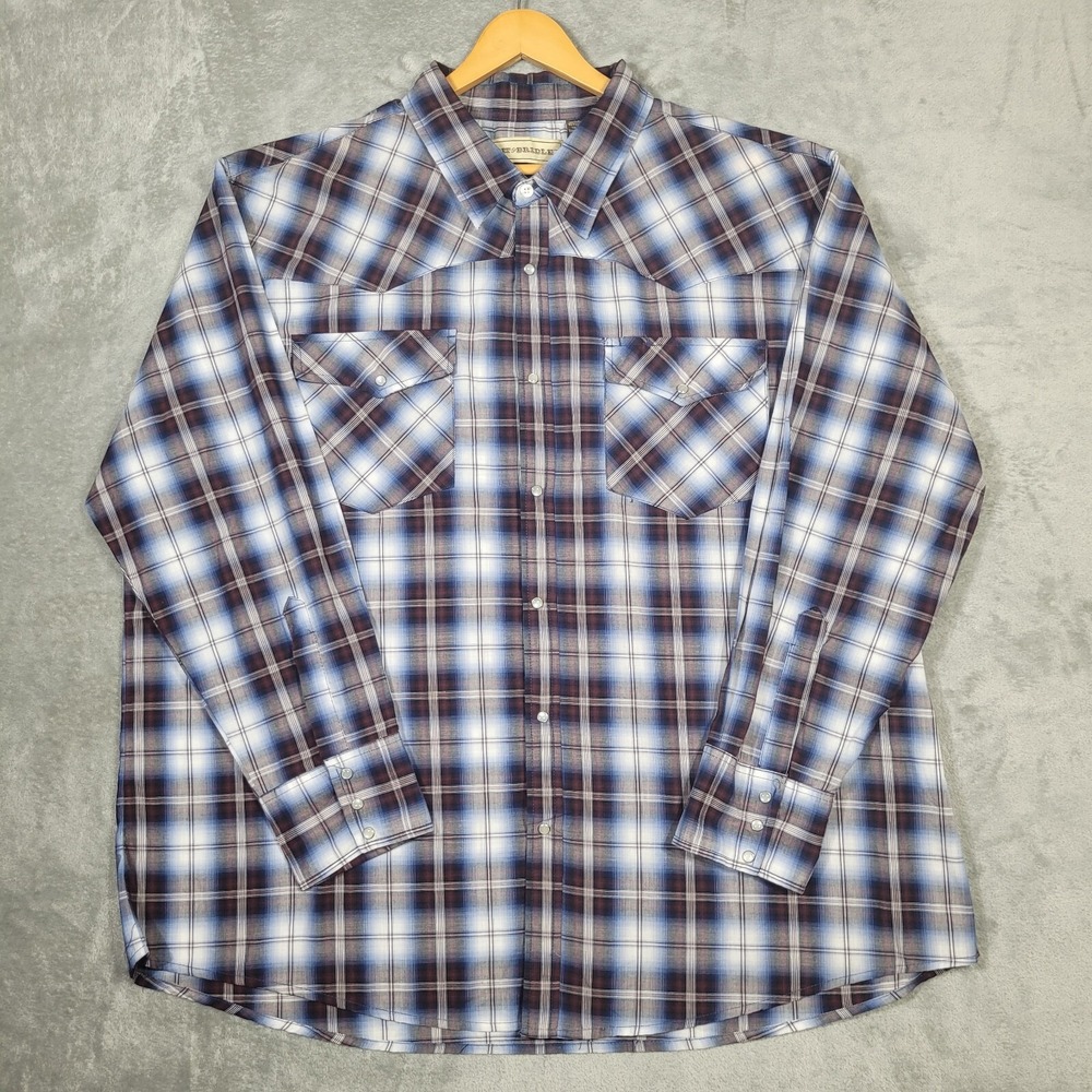 Bit & Bridle Mens 3X Blue Red Plaid Pearl Snap Long Sleeve Button Up Western